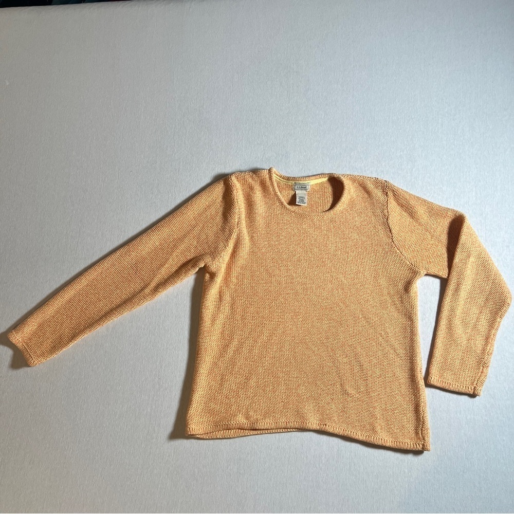 L.L. Bean 100% Cotton Knit Sweater in Citrus Orange + Yellow, Medium